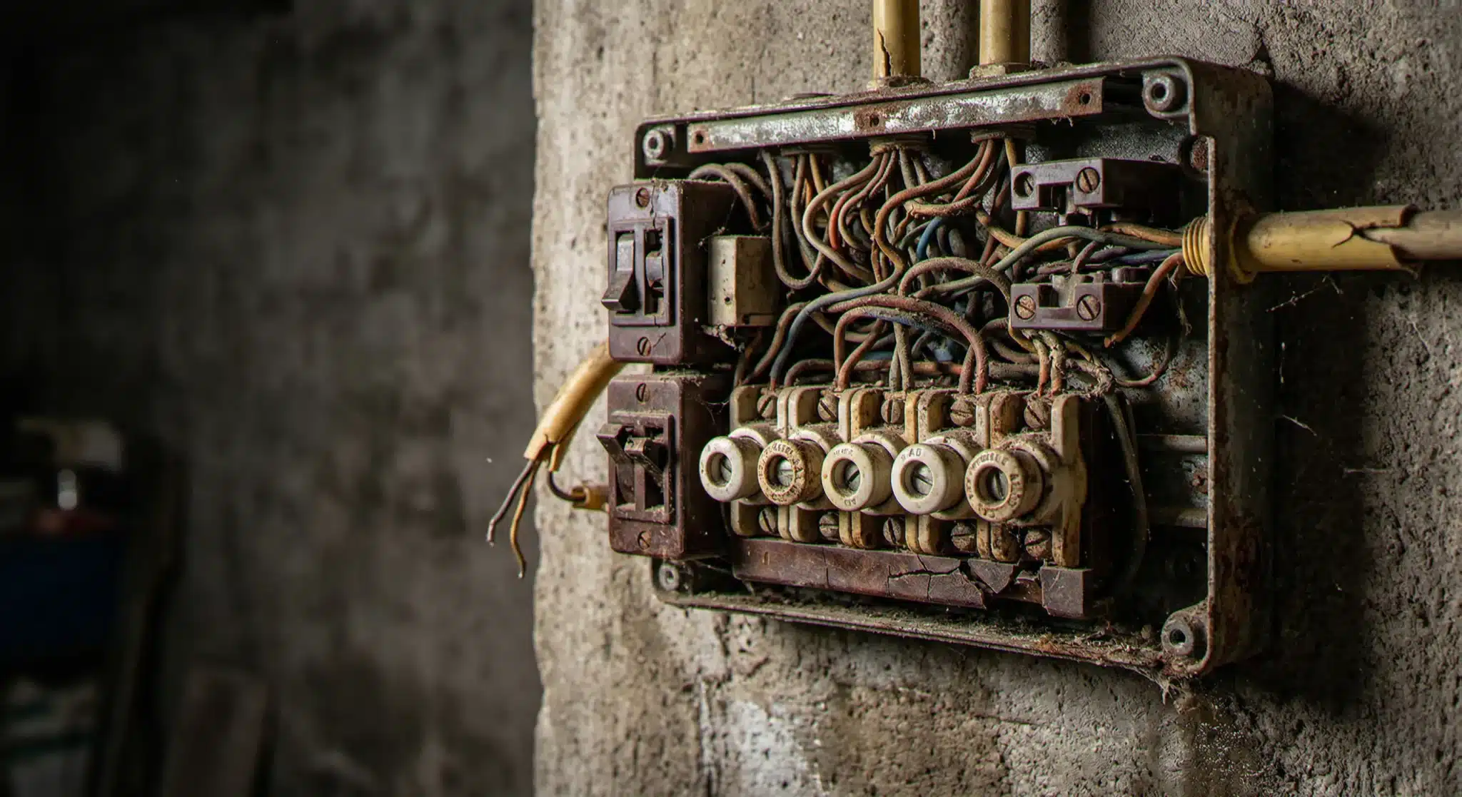Tableau électrique hors norme avant rénovation – vétuste années 60